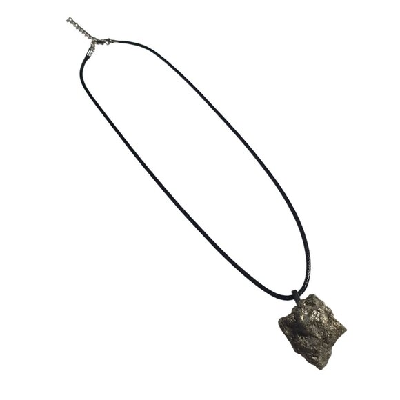 Raw Pyrite Stone Necklace Adjustable Black Cord Lobster Clasp Minimalist Design - Picture 3 of 5